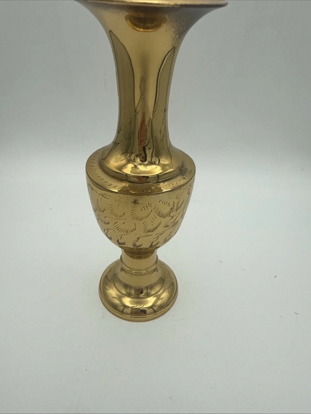 VTG Brass etched Leaf Design Flared Rim 7.75” Vase India